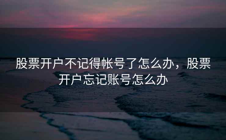 股票开户不记得帐号了怎么办，股票开户忘记账号怎么办